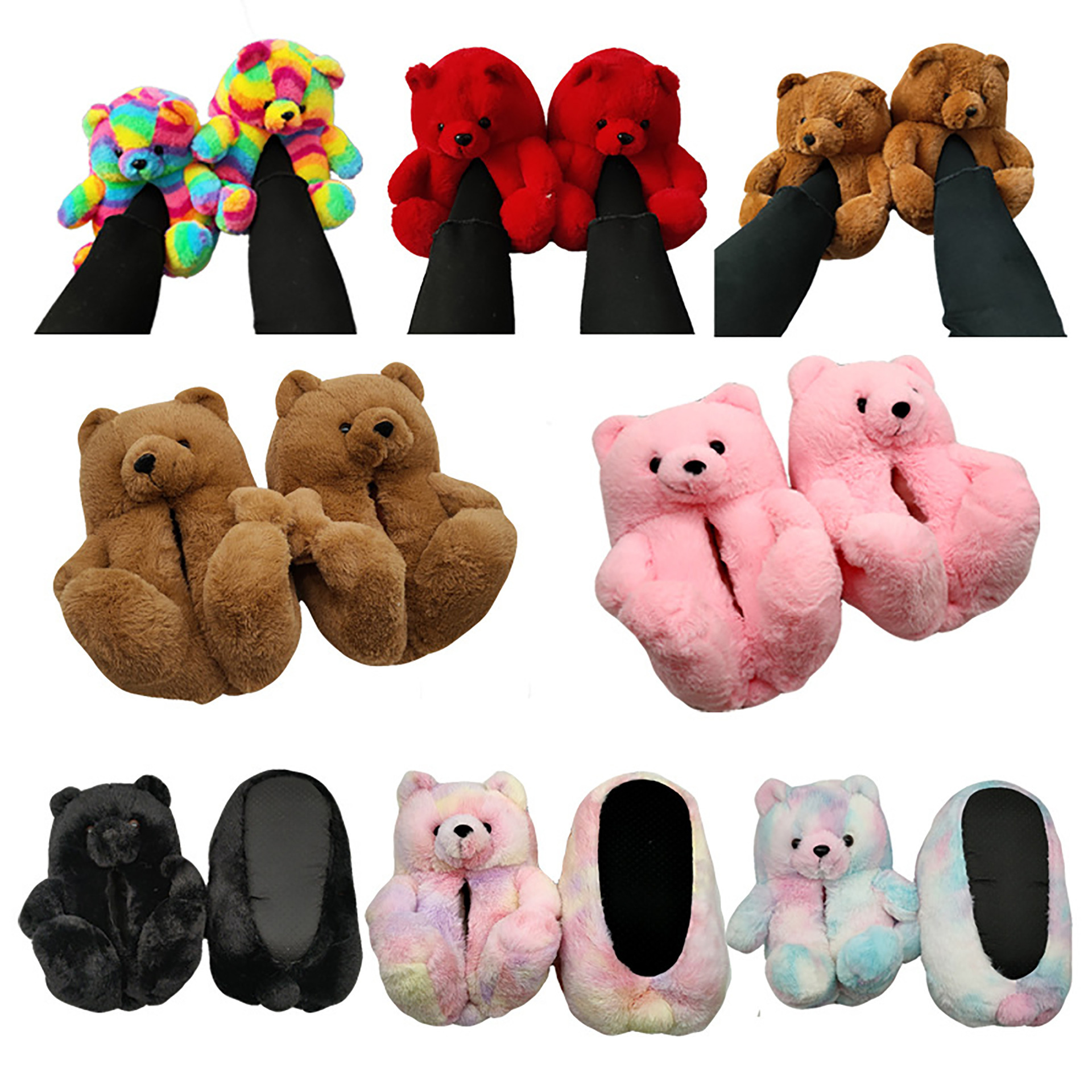 亚马逊跨境 hot 泰迪熊毛绒拖鞋 teddy bear slippers 熊棉鞋