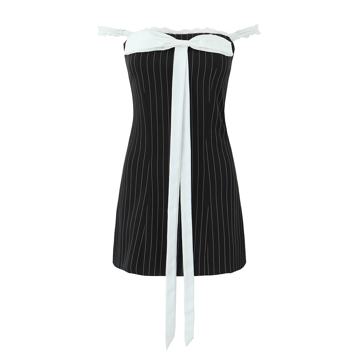 2024早春新款性感蕾丝边条纹包臀短裙纯欲辣妹蝴蝶结裹胸连衣裙女