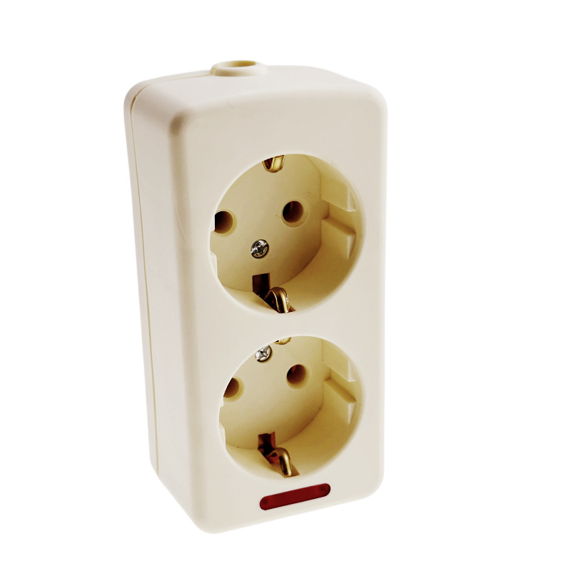 欧标双联2二位接线板插座 16a欧规欧式德标韩国俄罗斯电源双插座-阿里