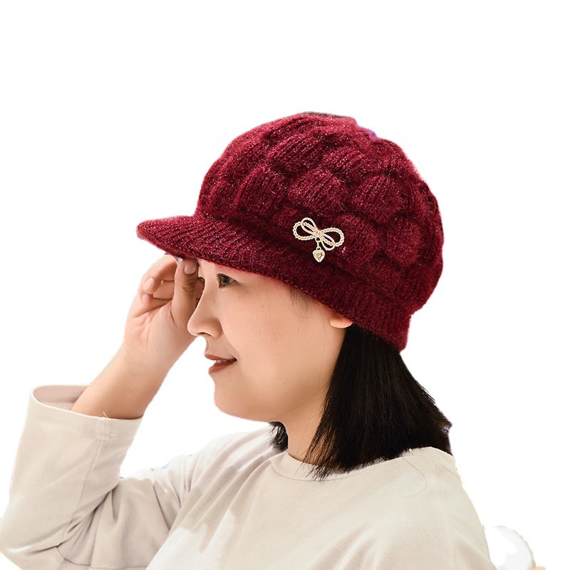 [Spot Delivery in Seconds] Winter Hat Female Woolen Cap Fleece-Lined Middle-Aged and Elderly Knitted Hat Old Lady Warm Hat