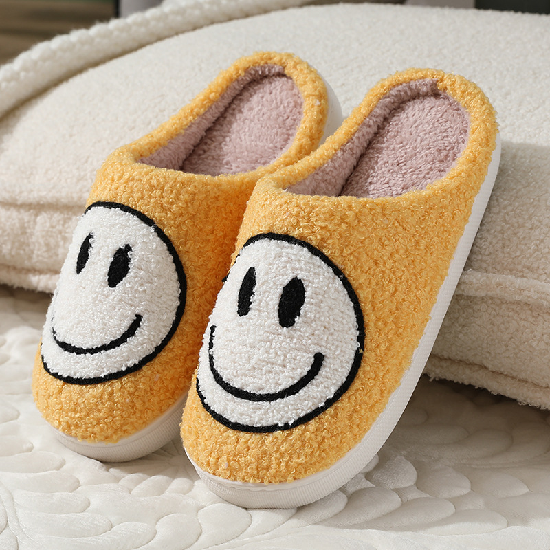 New Smiley Face Korean Style Autumn and Winter Men's and Women's Couple Cotton Slippers Home Indoor Cute Platform Cartoon Non-Slip Slippers