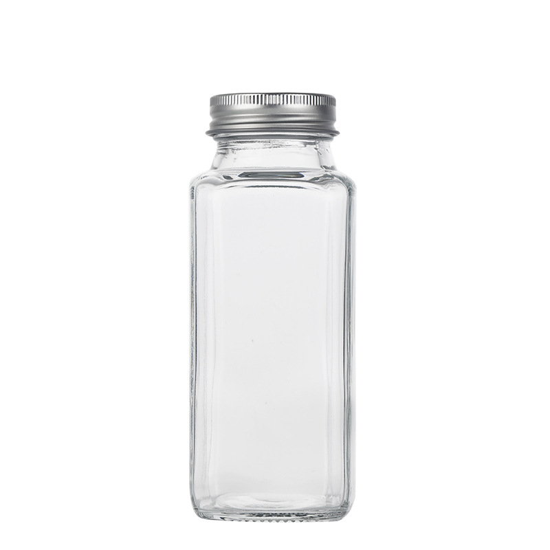 Household 120ml Square Porous Transparent Glass Condiment Bottle Cumin Powder Barbecue Shaker Pepper Shaker