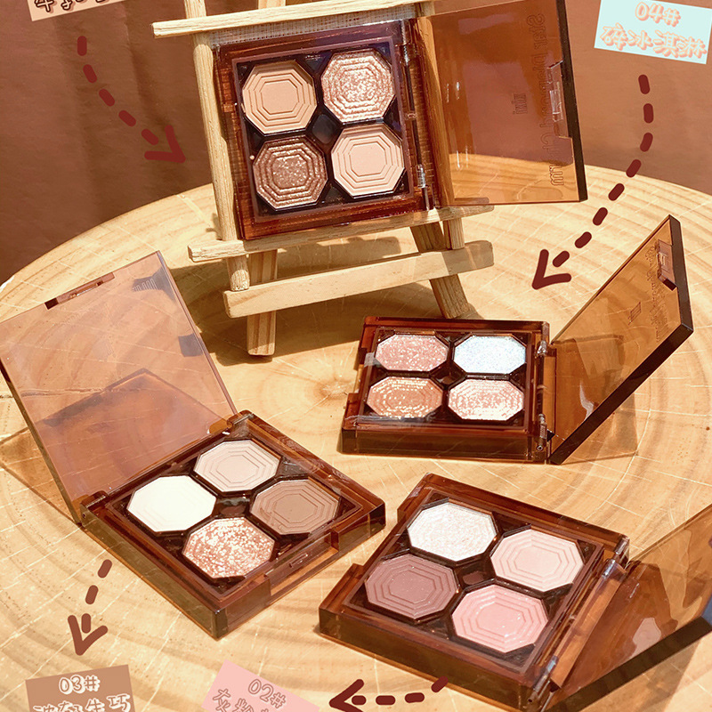 Xixi Eye Makeup Machine Four Color Eyeshadow Palette Mini Small Eye Shadow Plate Summer Matte Daily Shimmer Matte Earth Brown