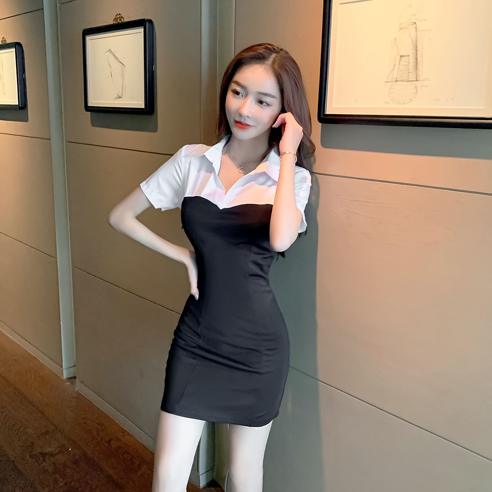 女装减龄韩版时尚酒吧ktv夜总会工作服低胸性感深v包臀连衣裙情趣制服