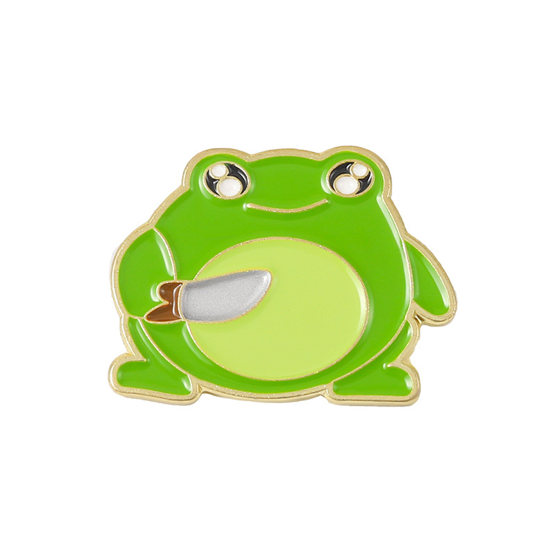 European and American Cartoon Animal Ka AI Brooch Frog Bottle Golden M Badge Electroplating Pin Frog Green with Knife