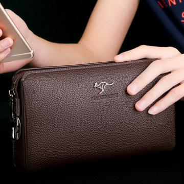 男士袋鼠手拿包密码锁男士软皮手包大容量男手拿抓包商务包