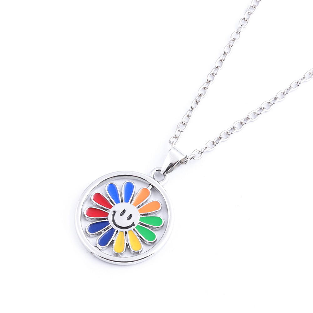 日韩 旋转七色花项链 个性时尚百搭嘻哈毛衣彩色花朵项链男士饰品