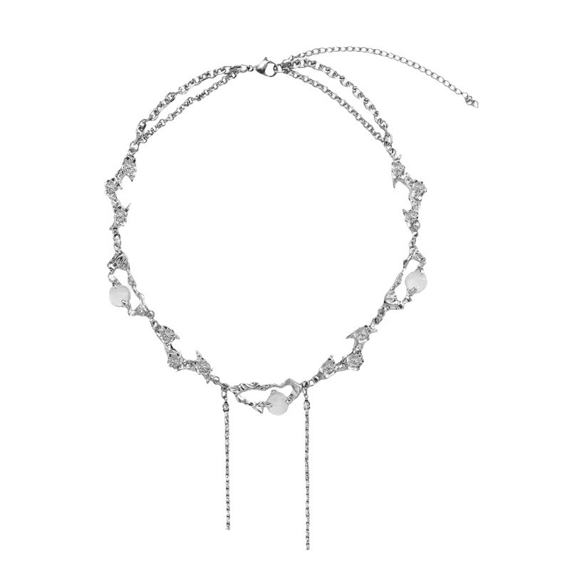 Silver Pearl Necklace Small Design High-Grade Simple Temperament Clavicle Chain Women's Square Sugar Small Diamond Light Luxury Exquisite Necklace
