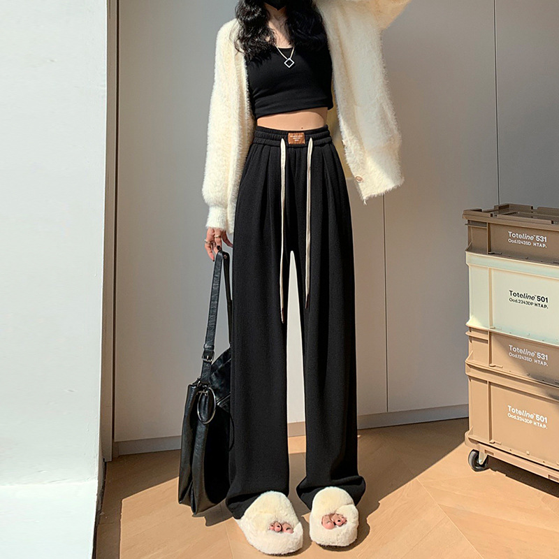 Texture Narrow Wide-Leg Pants for Women 2023 Autumn New High Waist Loose and Slimming Drooping Straight Casual Mopping Pants