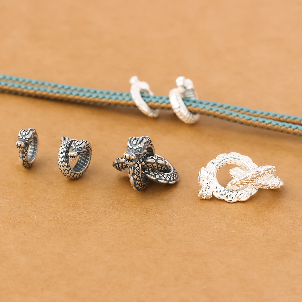 s925纯银本命年中国风龙环圈隔珠diy手工编绳手链串珠生肖龙配件