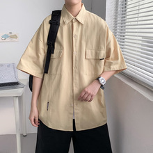 男士日系工装短袖衬衫夏季宽松痞帅工装衬衣青少年休闲中袖上衣潮