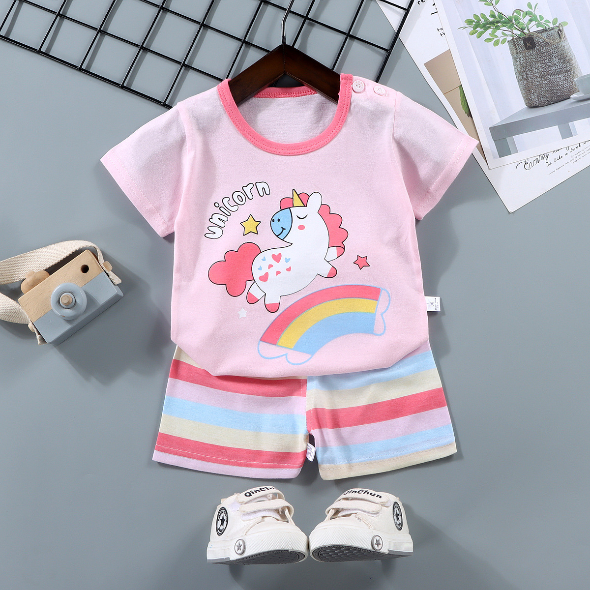 Children's Short-Sleeved Suit Boys' Cotton T-shirt Baby Children's Summer Clothing Girls' Shorts Clothes for Babies Summer Wholesale