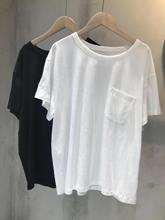 白色复古棉质短袖 T 恤女式口袋Vintage Cotton Short Sleeve Tee