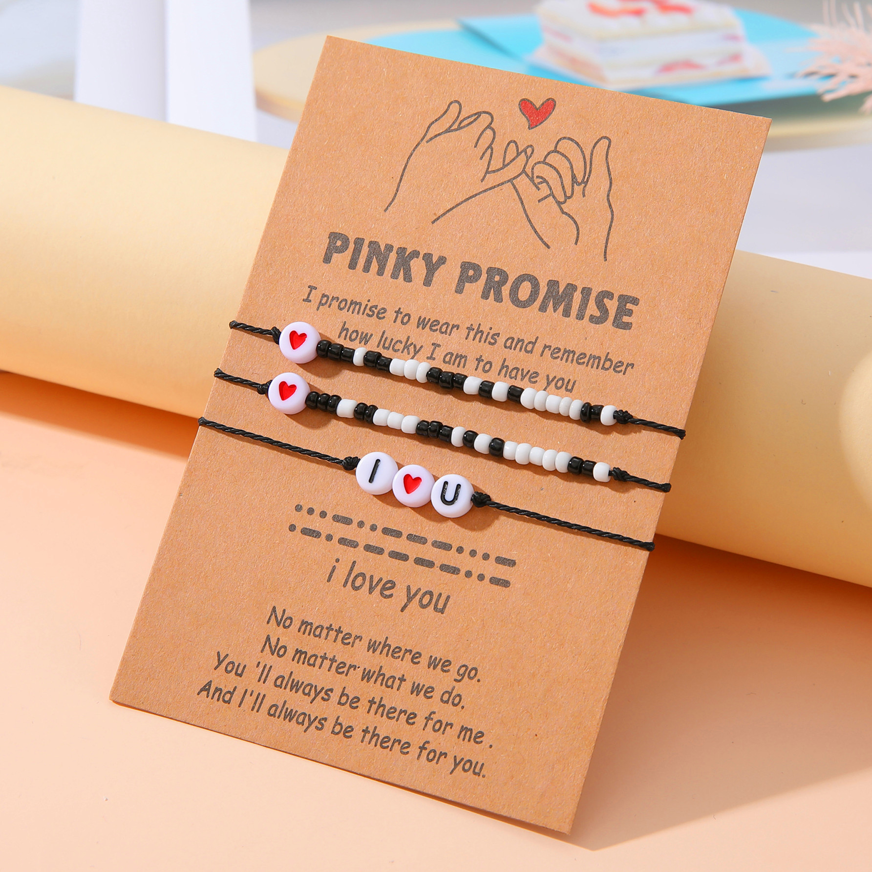 亚马逊新款摩斯密码手绳 创意心形玻璃米珠串珠我爱你情侣手链女