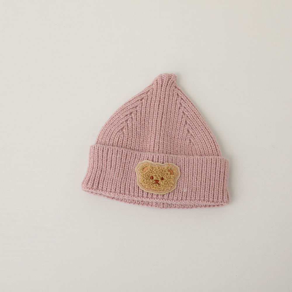 Cross-Border Children's Hat Cute Bear Baby Knitted Hats Autumn and Winter Candy Color Kid Baby Wool Cone Hat