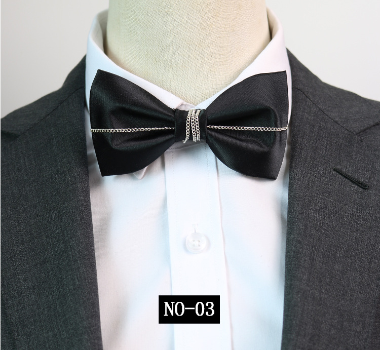 新款领结男士镶钻蝴蝶结绅士晚宴会议主持人结婚伴郎酒红色金属结