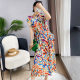 Miyake pleated 2022 summer new color strip printing high-end large size stand-up collar Western style slimming loose belly cover dress Miyake pleated 2022 summer new color strip printing high-end large size stand-up collar Western style slimming loose belly cover dress