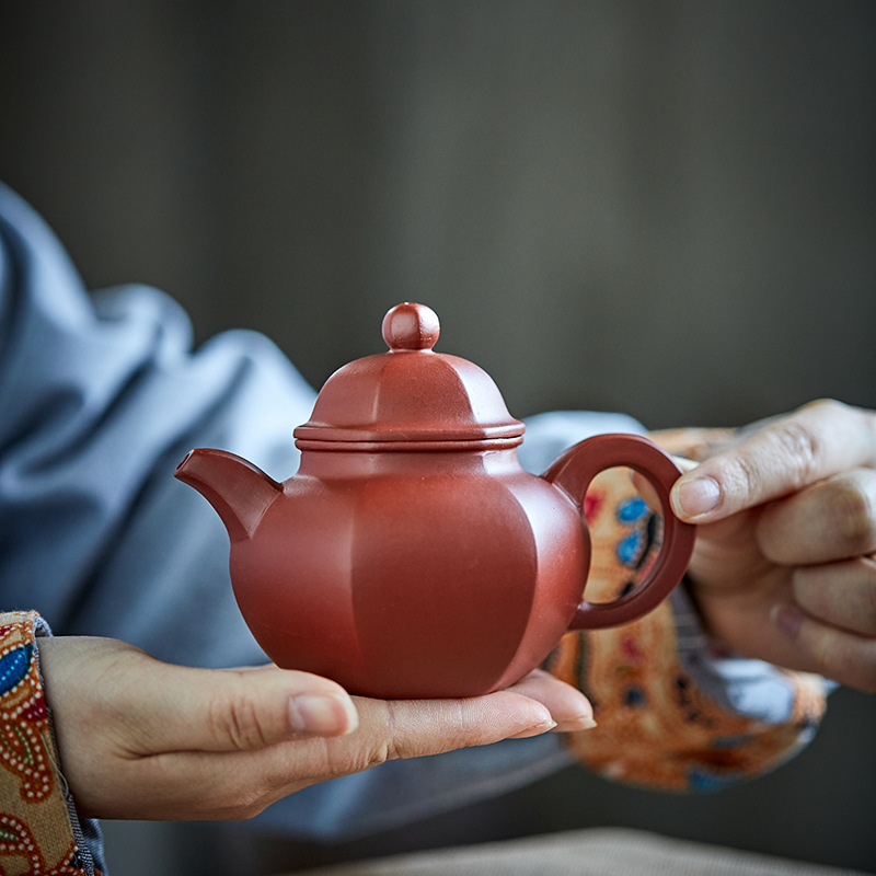 批发宜兴紫砂壶原矿大红袍六方掇球家用泡茶单壶礼品茶具一件代发
