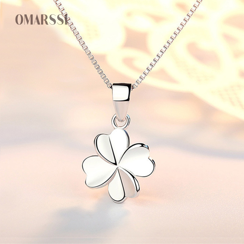 奥麦斯s925银幸运四叶草吊坠韩版简约时尚项链女饰品特价一件代发