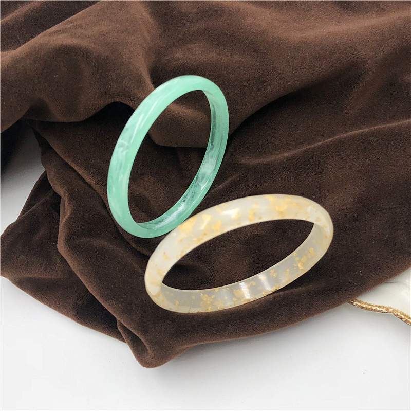 欧美树脂夸张手镯奢华风简约圈圈金箔翠绿仿玉手镯