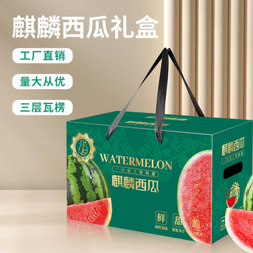 2024新款麒麟西瓜包装盒 水果礼盒空盒手提式2个装西瓜箱子现货