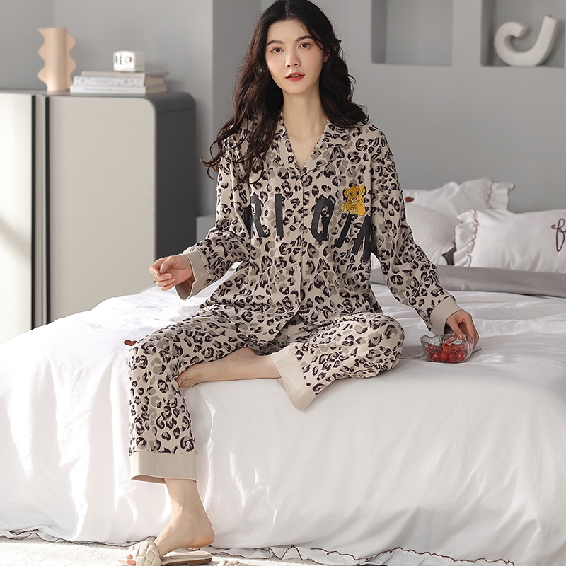 Xiaohongshu Mengyunian Autumn Knitted Cotton Women's Long Sleeve Cardigan Pajamas Suit Women's Lapel Cute Sweet