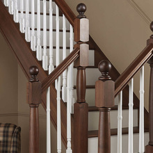 实木整体楼梯室内家用复式旋转美式别墅红橡木直梯全屋定 制