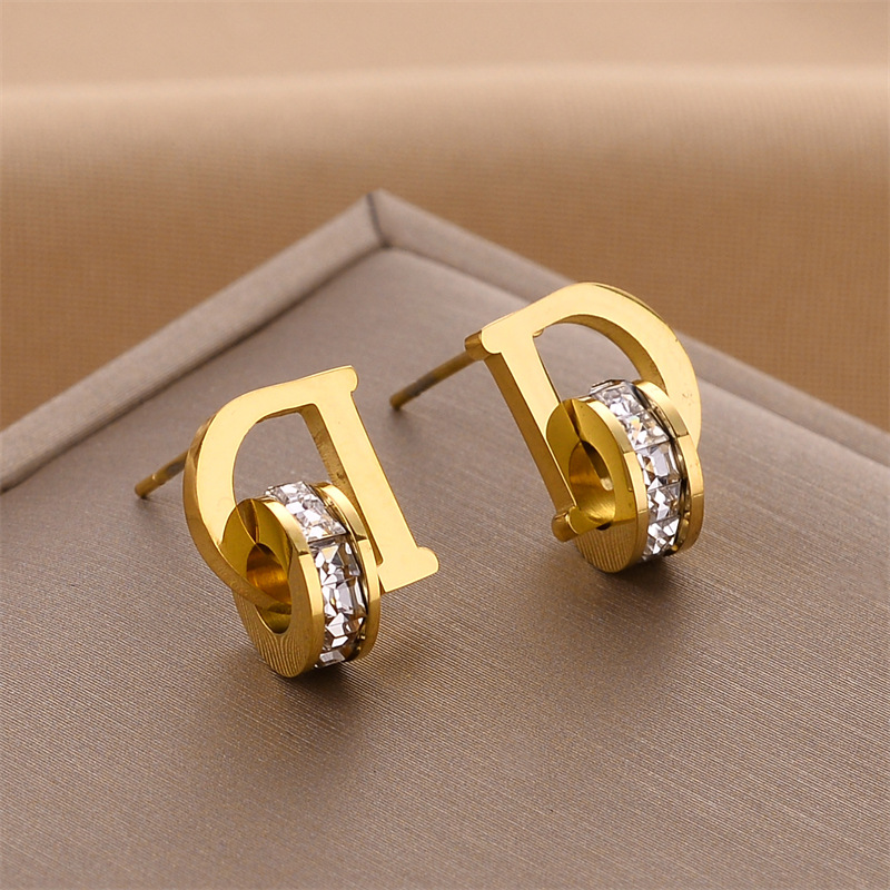 Europe and America Cross Border Titanium Steel No Fading Earrings Ear Studs Gold Rose Gold Steel Color Stainless Steel Earrings Jewelry Wholesale