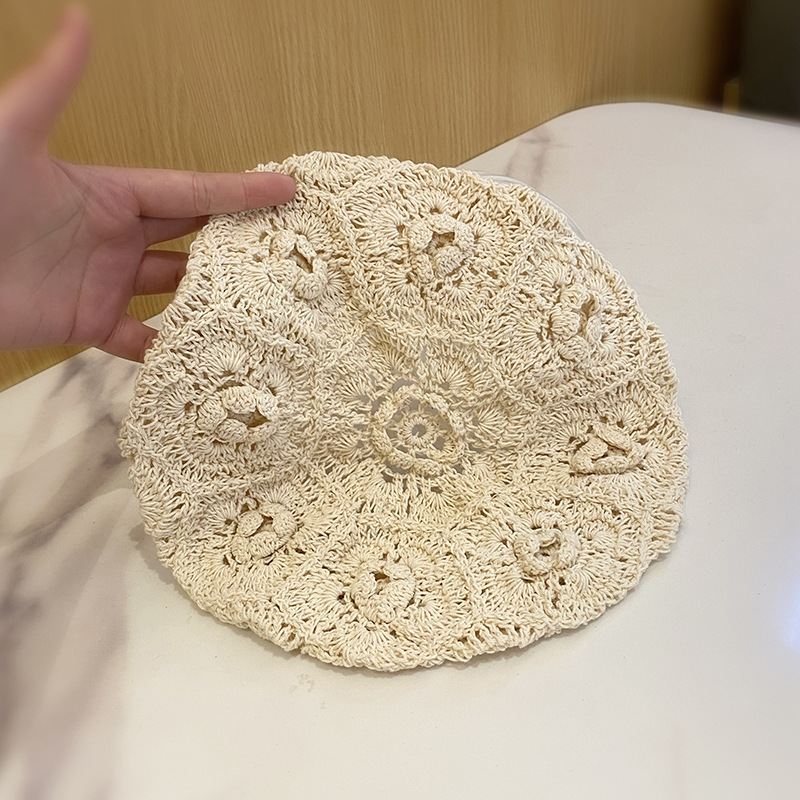 日系手工钩织镂空盆帽女韩版春夏新款透气钩花毛线渔夫帽潮百搭女