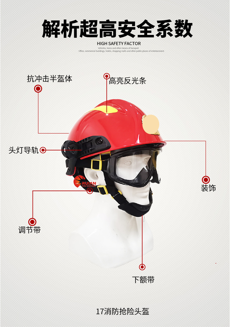 17式消防抢险救援头盔抗压安全帽消防员头部防护半盔带导轨头盔