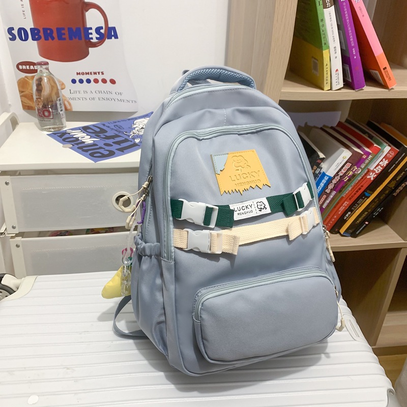 Trendy Cool Casual Fashion Backpack Wholesale Large Capacity Mori Style Solid Color Nylon Backpack Korean Style Middle School and College Schoolbag