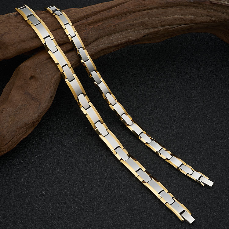 日韩手链 钨钢重料电镀金边赭石情侣赭石手链 圣诞节礼物饰品批发