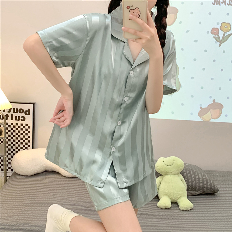 南韩丝睡衣女2022年新款夏季薄款短袖夏天家居服套装-阿里巴巴