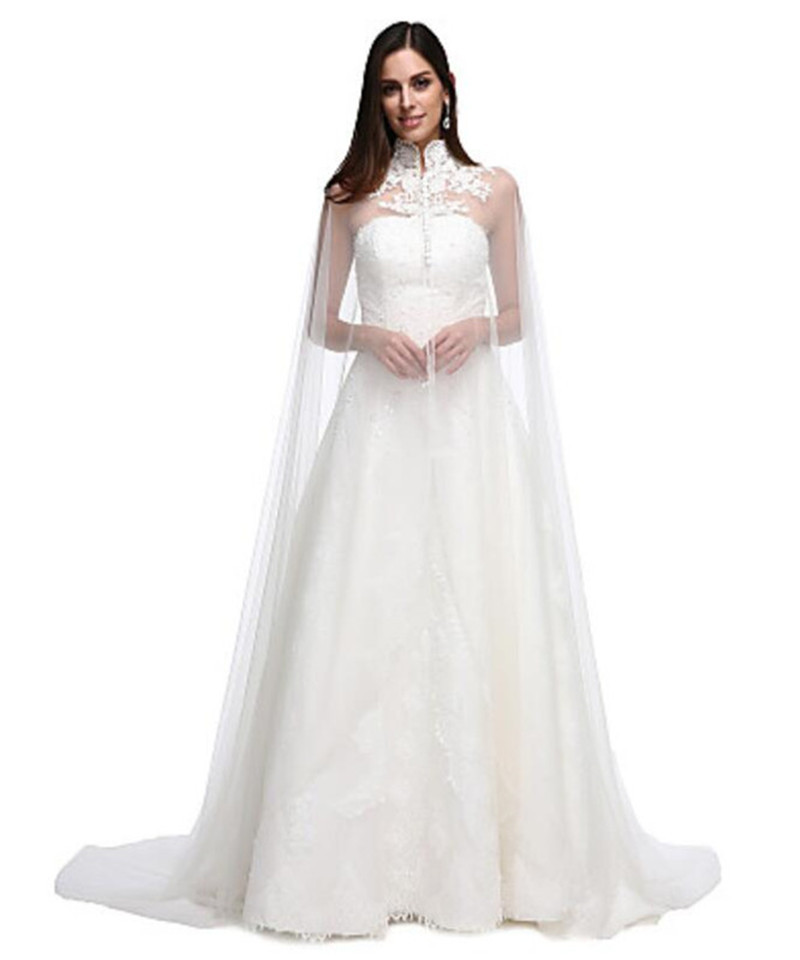 欧美新娘网纱披肩搭配礼服婚纱斗篷绣花披风婚礼附件立领网纱裙