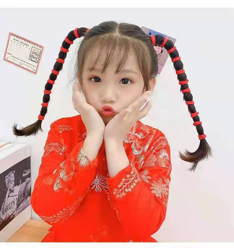 新年儿童扎头发皮筋发饰头饰红头绳喜庆红色不伤发女童宝宝发圈