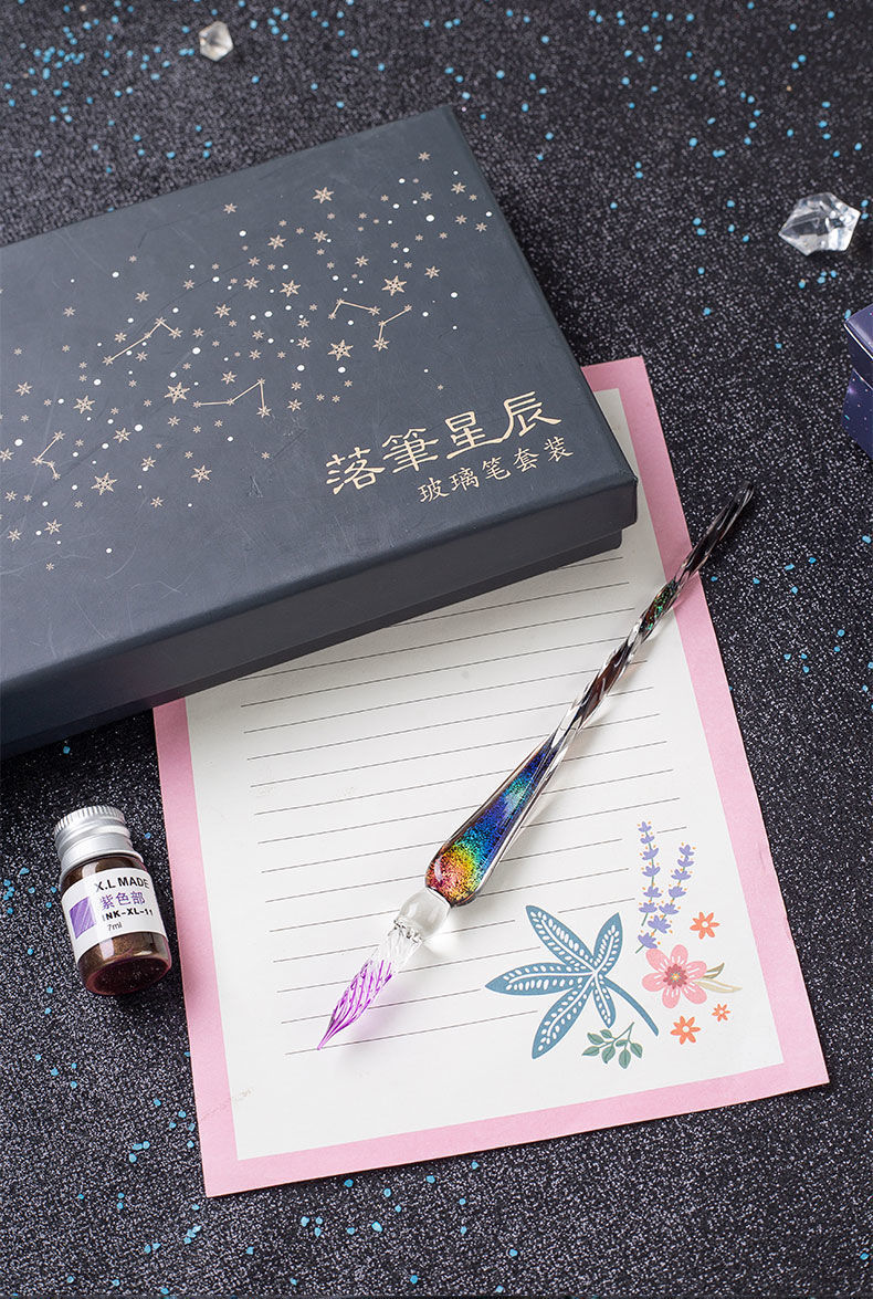 玻璃笔秀丽古风仙气琉璃星空蘸水晶ins高颜值学生网红礼物独立站