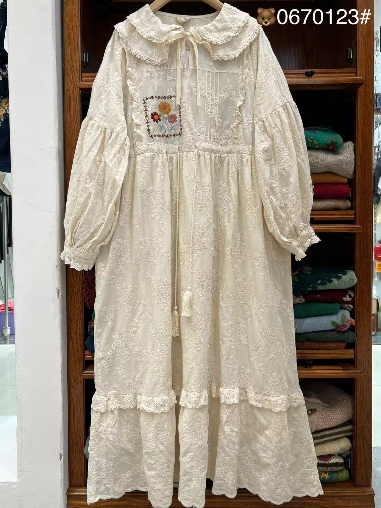 熊姑娘2023秋季新款女双层娃娃领日系棉麻森系女装长袖长袖女裙