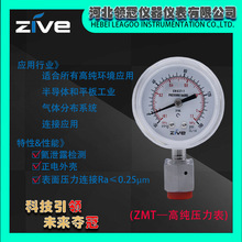 厂家直销/ZMT-高纯压力表/50mm/技术/316L/轴向/0-160psi/MPa