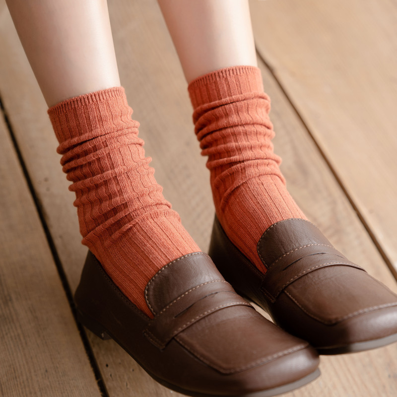 堆堆袜女棉秋冬新款女士双针袜中筒袜纯色时尚百搭日韩复古风潮袜