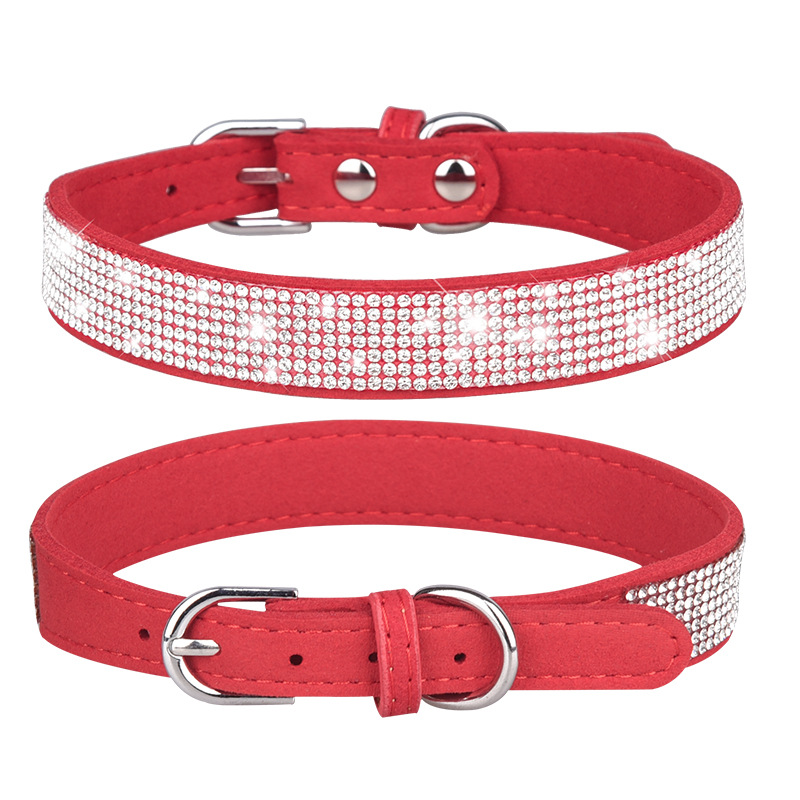 Amazon Hot Selling Pet Collar Shiny Rhinestone Dog Collar Small and Medium Size Dog Leash Dog Leash Microfiber Cat Collar