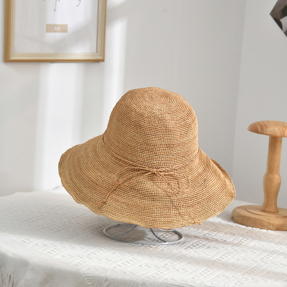 Foreign Trade Fashion Wide Brim Beach Straw Hat Women's Summer Sun Protection Foldable Hand-Woven Crochet Hat Hollow Cap Wholesale