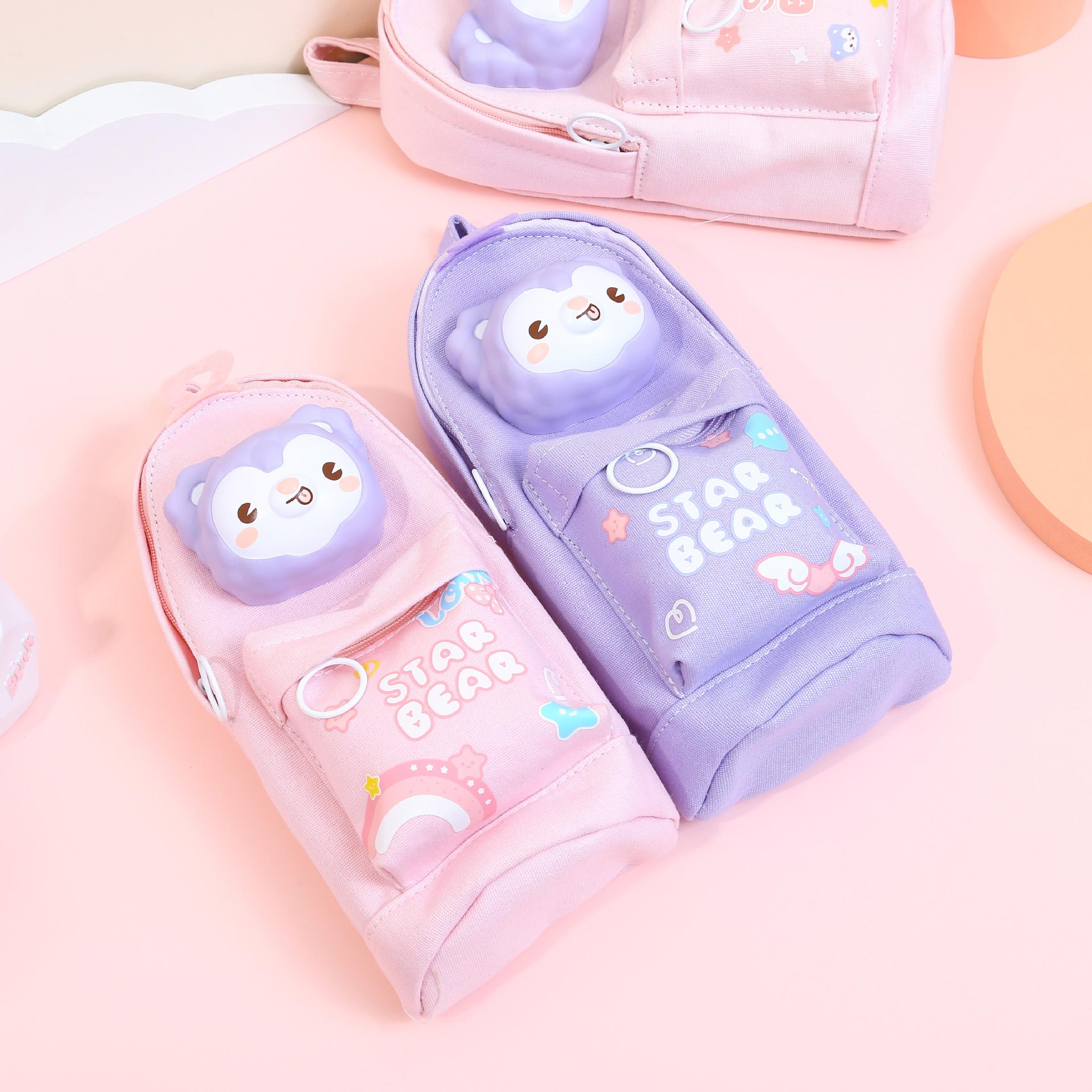 moko彩虹小熊慢回弹书包笔袋解压笔袋可爱造型书包笔袋学习笔袋