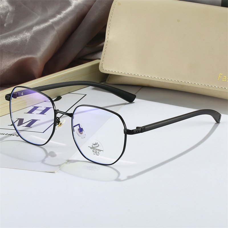 防蓝光复古宽边近视眼镜框男女同款合金多边形大框配近视眼镜架