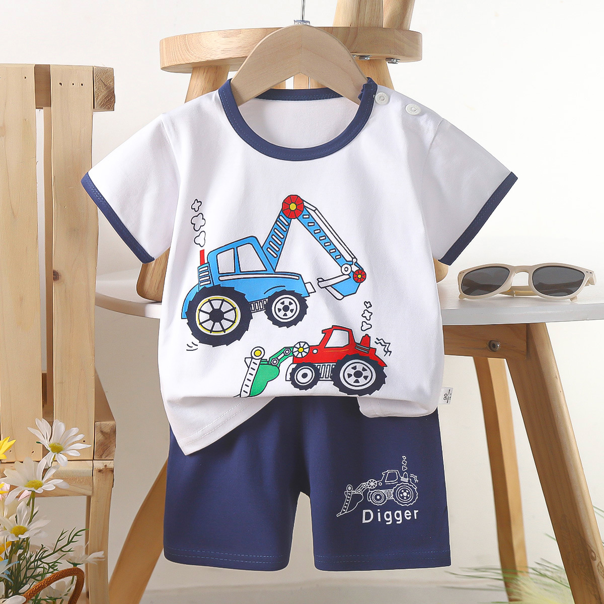 Children's Short-Sleeved Suit Cotton Girls' Summer Clothes Boys' T-shirt Baby Baby Clothes Korean Style Children's Clothing 2023 New