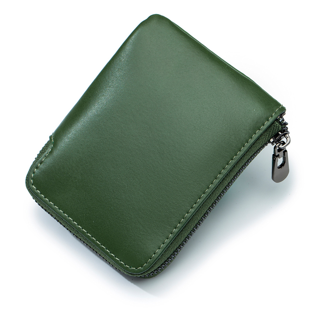 New Simple Card Holder Leather Short Vintage Zipper Small Wallet Cowhide Ultra-Thin Coin Purse Small Coin Bag