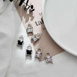时尚个性合金方形钻形状锁设计感吊坠DIY项链手链耳环饰品配件女