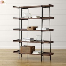 现代铁艺置物架客厅落地多层书架实木美式可移动书柜简约隔板收纳