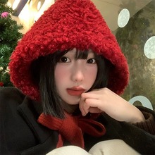 红色羊羔绒巴拉克拉法帽子女冬季保暖加厚针织包头帽护耳雷锋帽潮