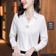 女士雪纺衬衫长袖2023年新款职业韩版时尚白色百搭气质显瘦衬衣