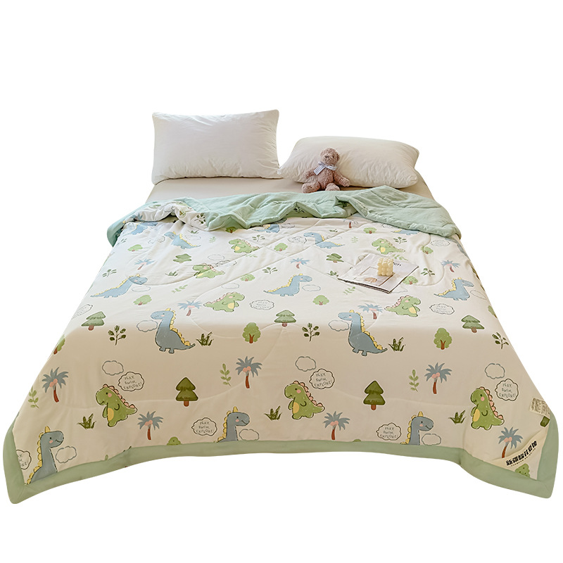 Washed Cotton Class a Summer Quilt Xinjiang Cotton Filled Air Conditioning Quilt Children Cartoon Printed Summer Cool Quilt Single Double Thin Quilt